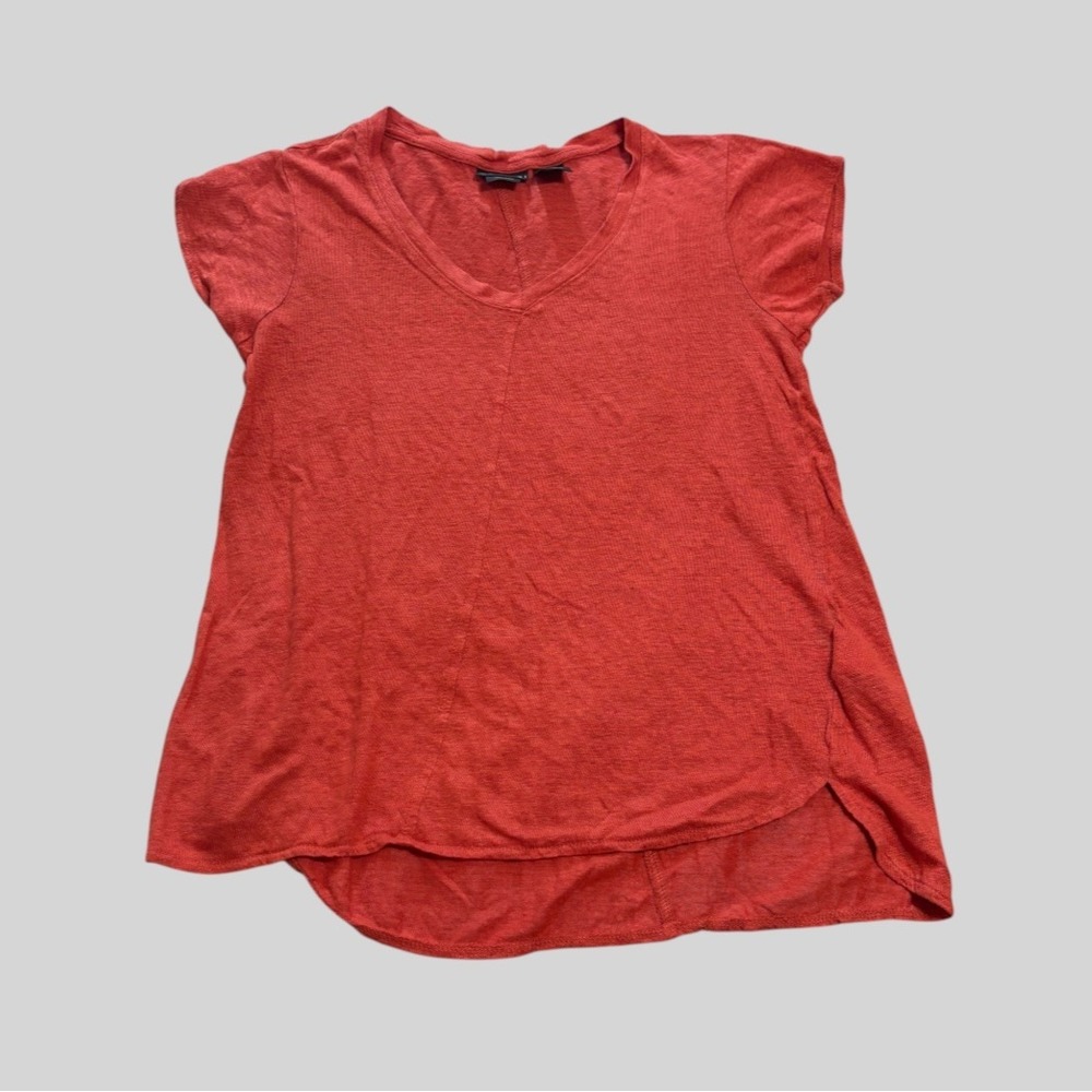 Tahari 100% Linen V-neck Short Sleeve Shirt Women's Small Dark Orange